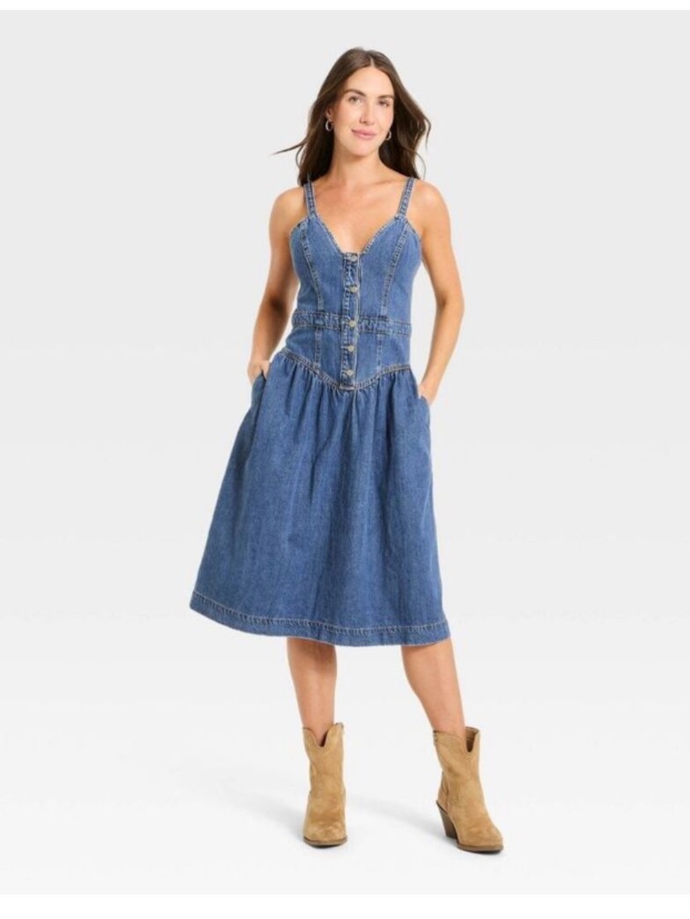 Universal Thread Blue Denim Button-Front Midi Dress